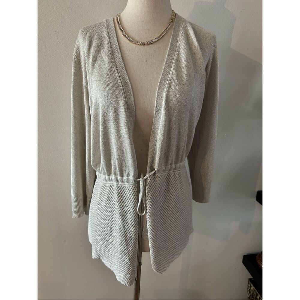 White House black market cardigan long sleeve sparkly silver white size large
